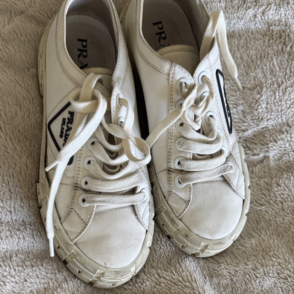 Prada white Lace-Up Sneakers